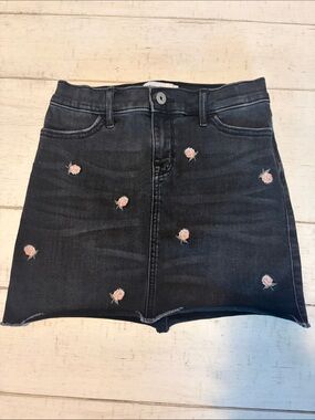 Abercrombie Kids Embroidered Rose Black Denim Mini Skirt